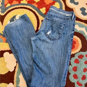 MOTHER Distressed Blue Skinny Jeans